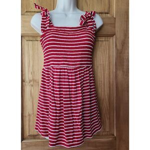 Isabel Maternity Tuni Smocked Tank Top Women Size Medium Red White Stripe